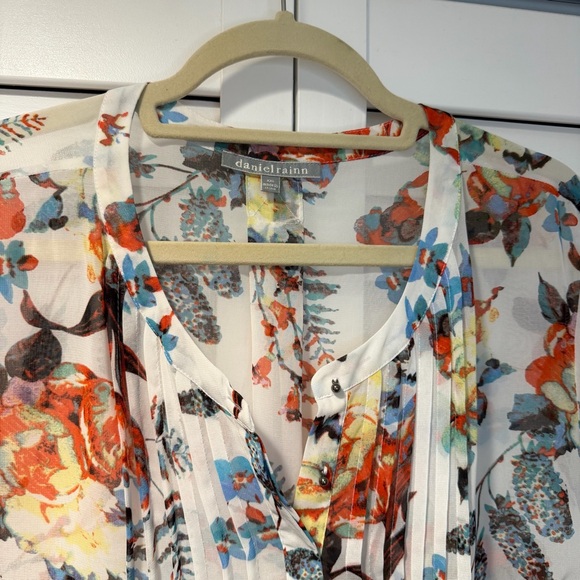 Daniel Rainn Floral Pleated Blouse White Multicolor Size XXL - Picture 6 of 16